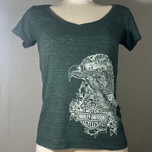Harley Davidson T-Shirt S‎ Daytona Florida Eagle Graphic Green Short Sleeve Top